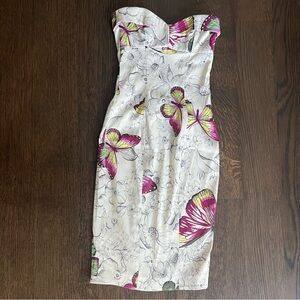 Karen Millen Strapless Dress with Pink and Yellow Butterfly Design